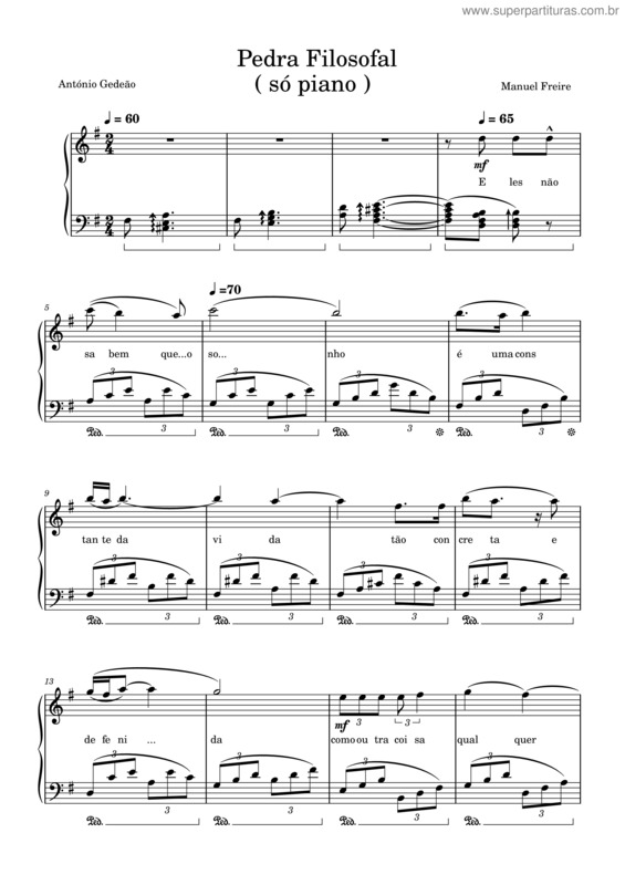 Partitura da música Pedra Filosofal   Só Piano