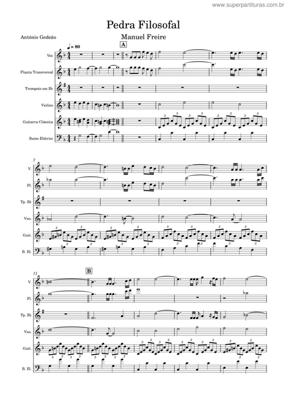 Partitura da música Pedra Filosofal