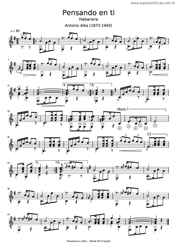 Partitura da música Pensando En Ti v.2