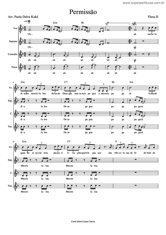 Partitura da música Permissão