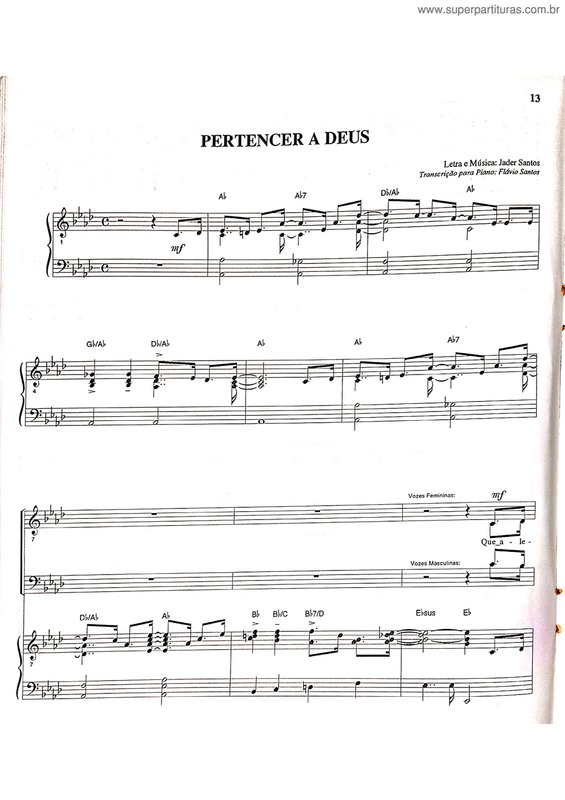 Partitura da música Pertencer A Deus