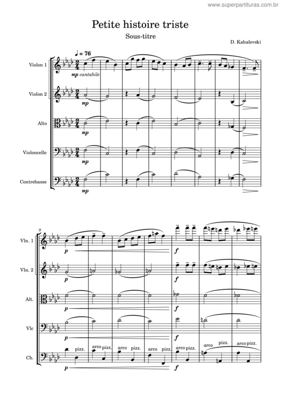 Partitura da música Petite Histoire Triste