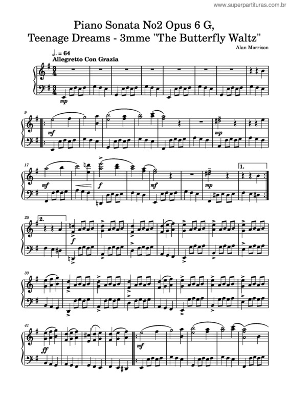 Partitura da música Piano Sonata No2 Op6 G 3Mme Teenage Dreams