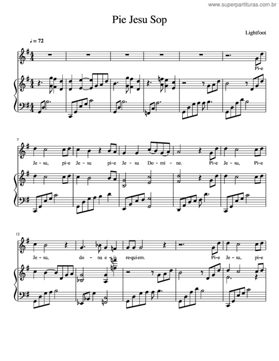 Partitura da música Pie Jesu Sop