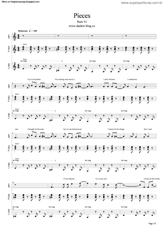 Partitura da música Pieces