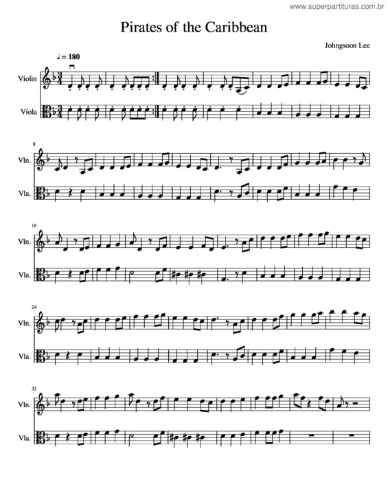 Partitura da música Pirates Of The Caribbean Violin And Viola Part