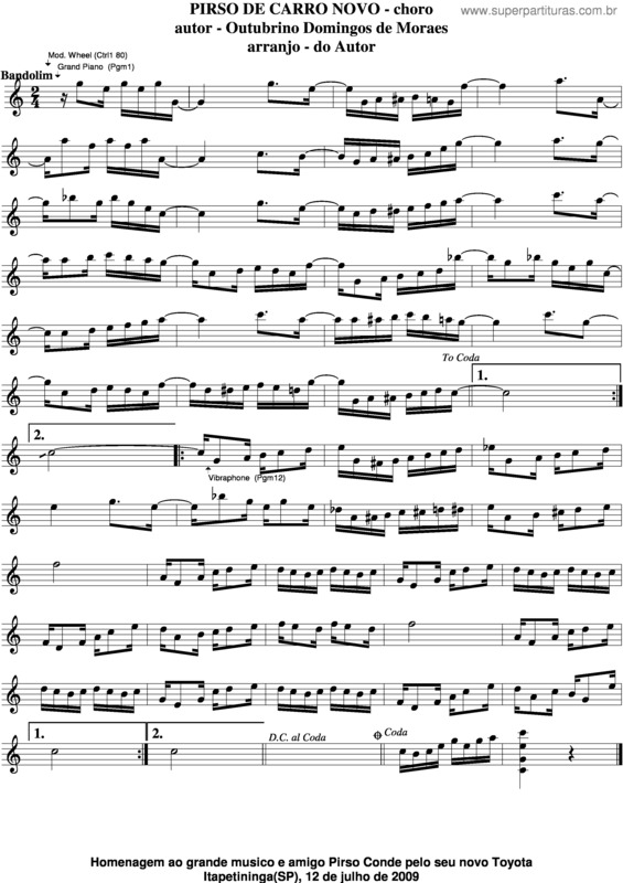 Partitura da música Pirso De Carro Novo v.4