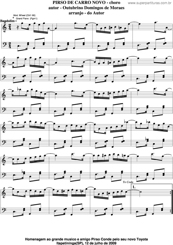 Partitura da música Pirso De Carro Novo v.5