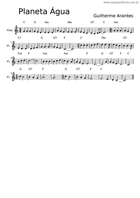 Partitura da música Planeta Água v.8