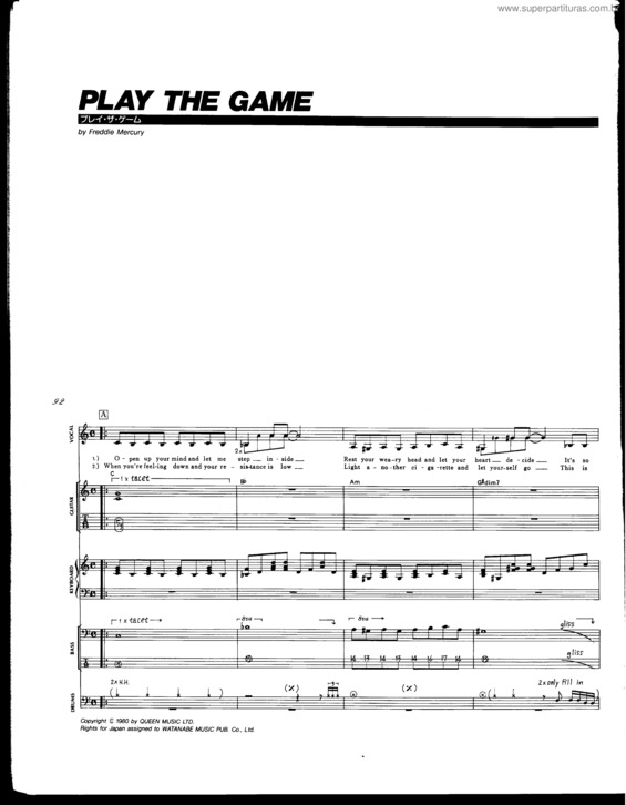 Super Partituras - Play The Game (Queen), com cifra