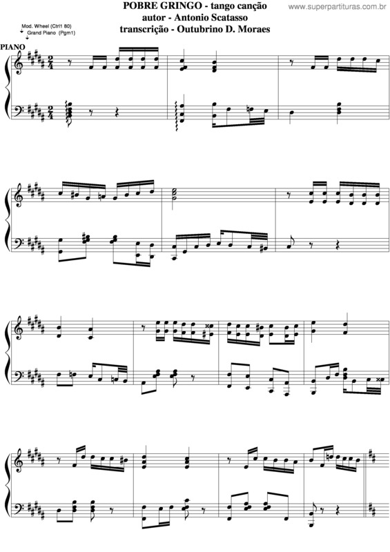 Partitura da música Pobre Gringo