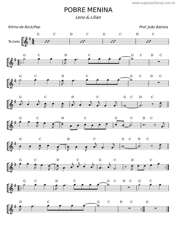 Partitura da música Pobre Menina v.2