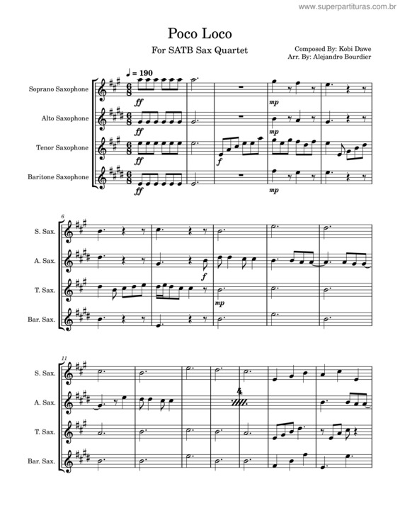 Partitura da música Poco Loco For Sax Quartet