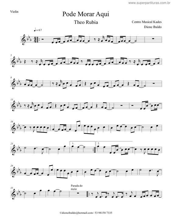 Partitura da música Pode Morar Aqui v.3