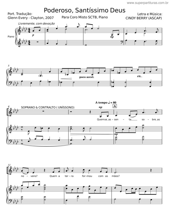 Partitura da música Poderoso, Santíssimo Deus