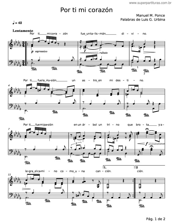 Partitura da música Por Tí Mi Corazón