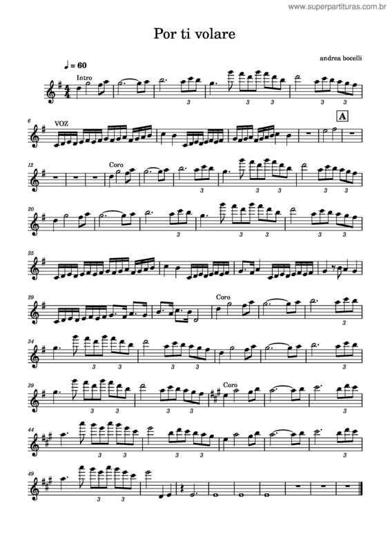 Partitura da música Por Ti Volare v.3