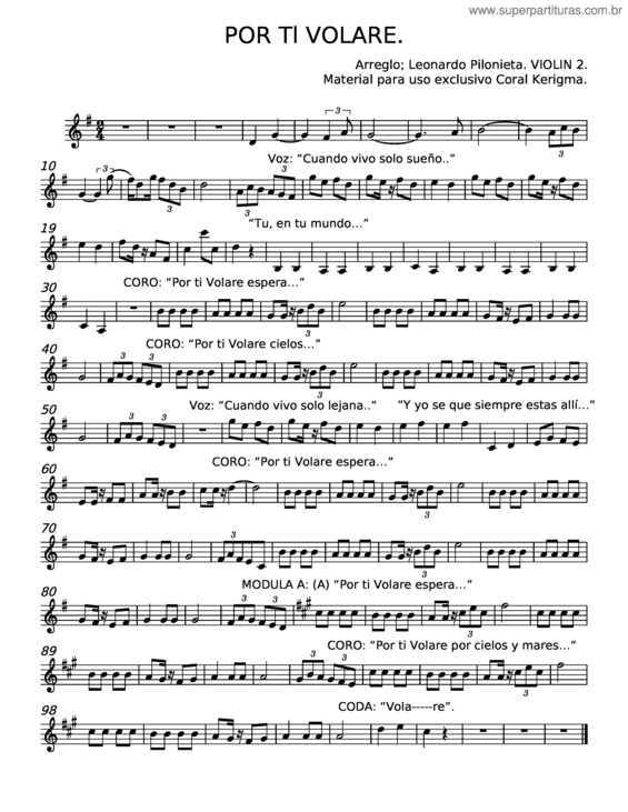 Partitura da música Por Ti Volare v.5