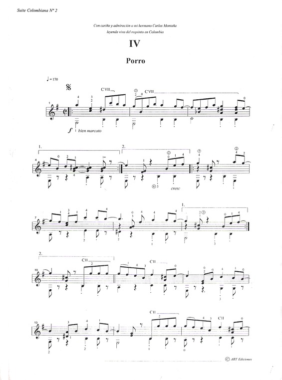 Partitura da música Porro (Suíte Colombiana Nº 2)