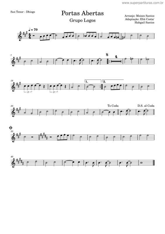 Partitura da música Portas Abertas v.3