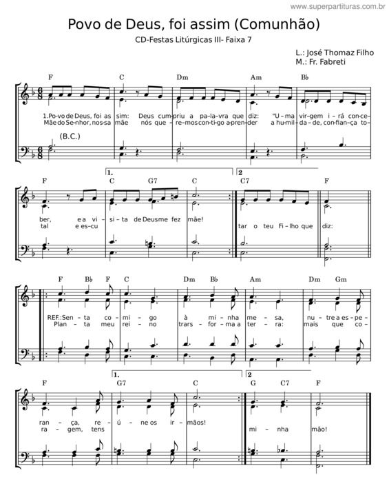 Partitura da música Povo De Deus, Foi Assim v.2