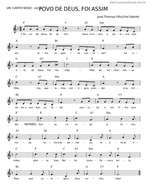 Partitura da música Povo De Deus, Foi Assim