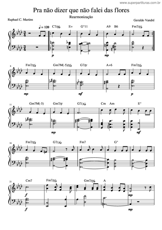 Partitura da música Pra Não Dizer Que Não Falei Das Flores  1