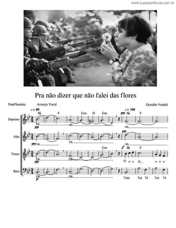 Partitura da música Pra Não Dizer Que Não Falei Das Flores 4 Vozes