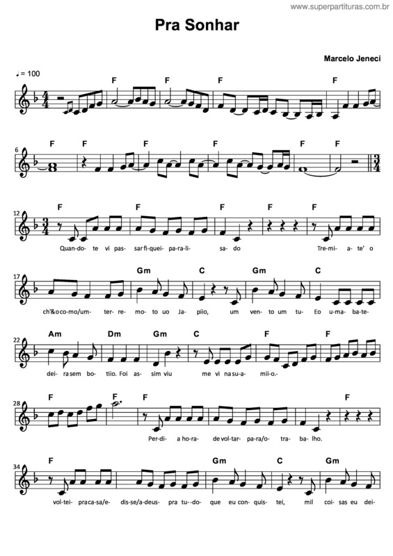 Partitura da música Pra Sonhar v.4