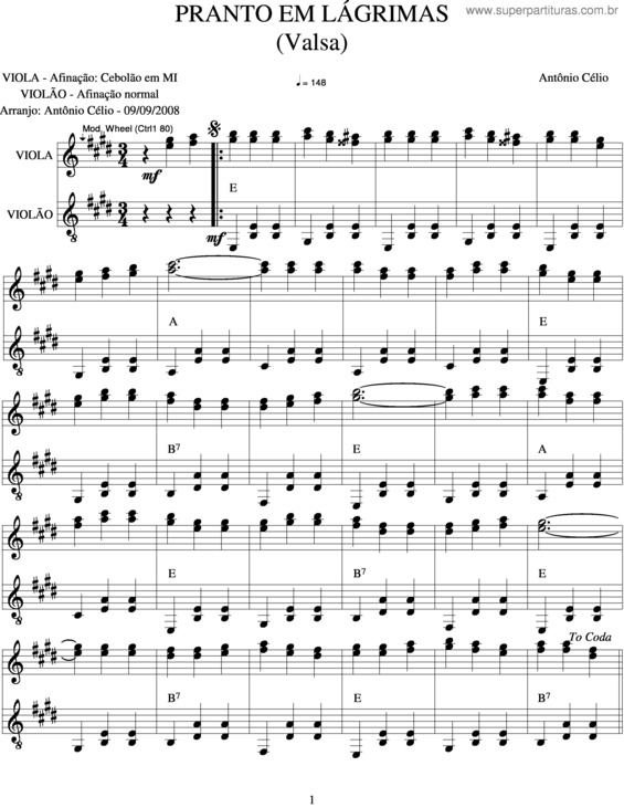 Partitura da música Pranto Em Lágrimas