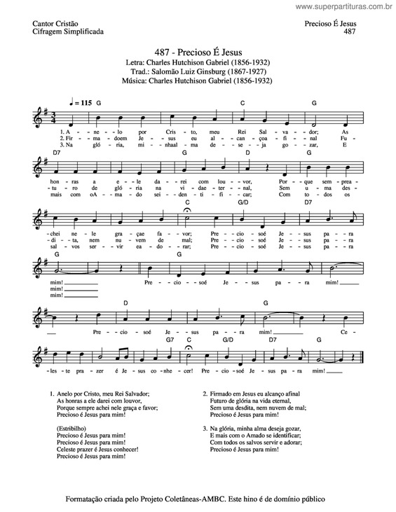 Partitura da música Precioso É Jesus