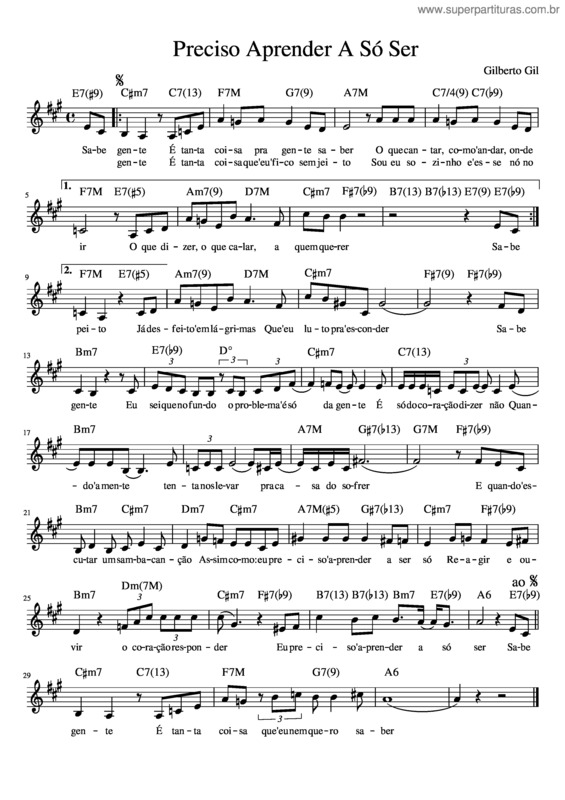 Partitura da música Preciso Aprender A Só Ser v.2