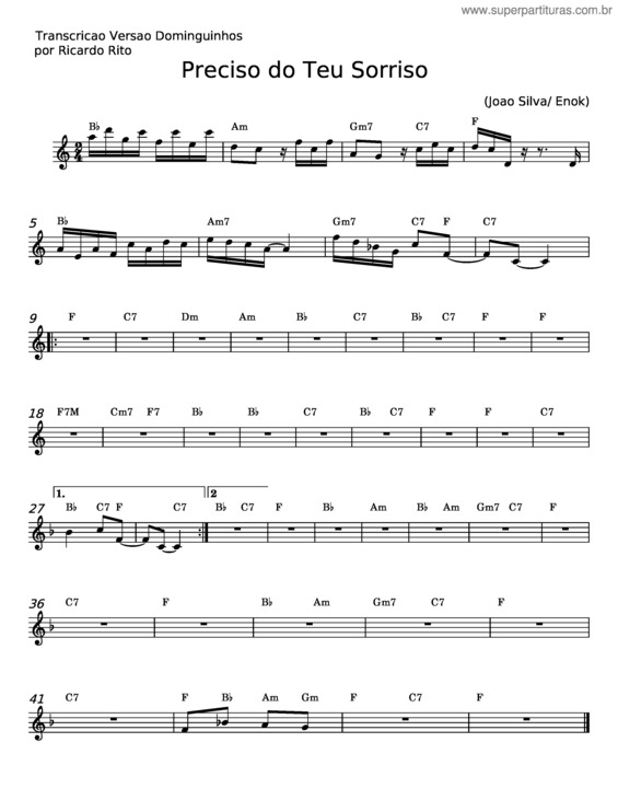 Partitura da música Preciso Do Teu Sorriso v.2