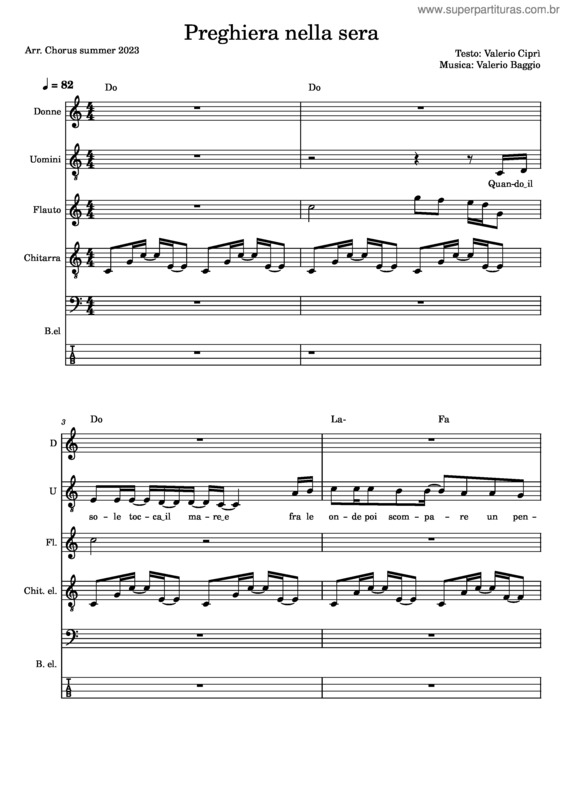 Partitura da música Preghiera Nella Sera