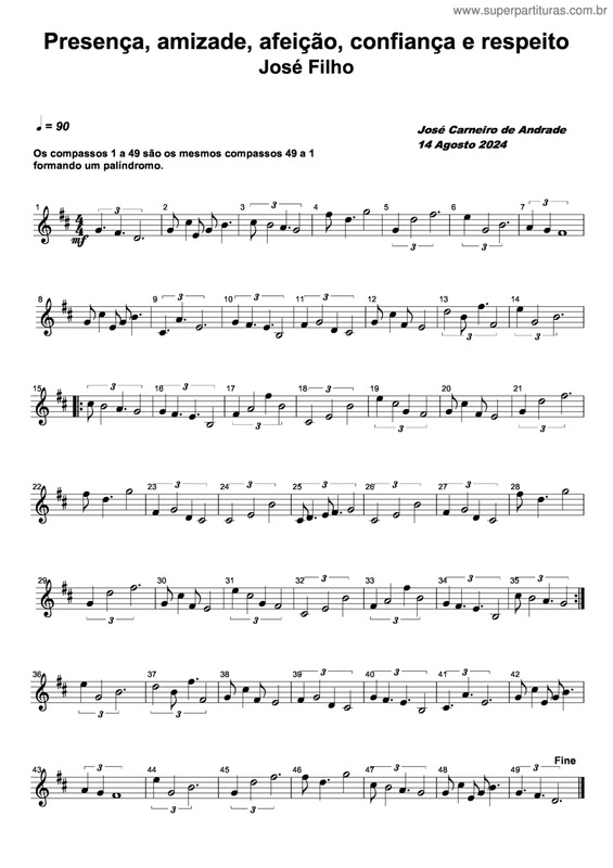 Partitura da música Presença, Amizade, Afeição, Confiança E Respeito