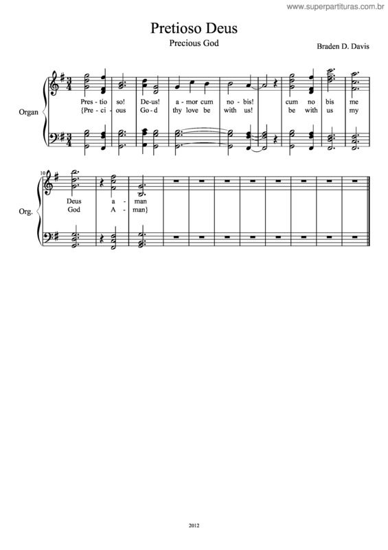 Partitura da música Pretioso Deus