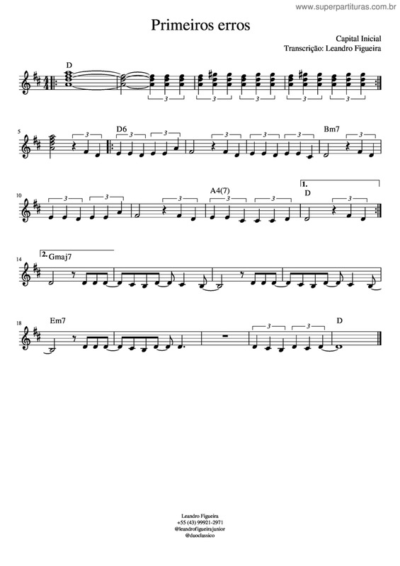 Partitura da música Primeiros Erros v.6