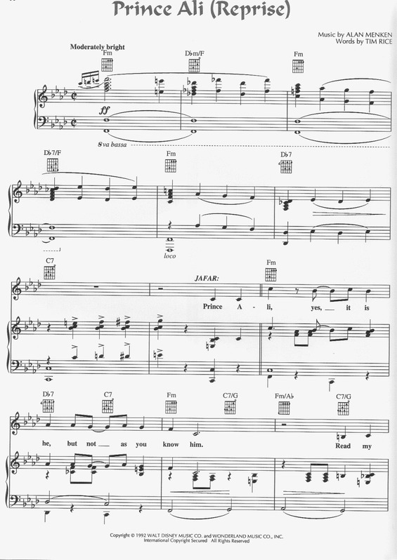 Partitura da música Prince Ali (Reprise)