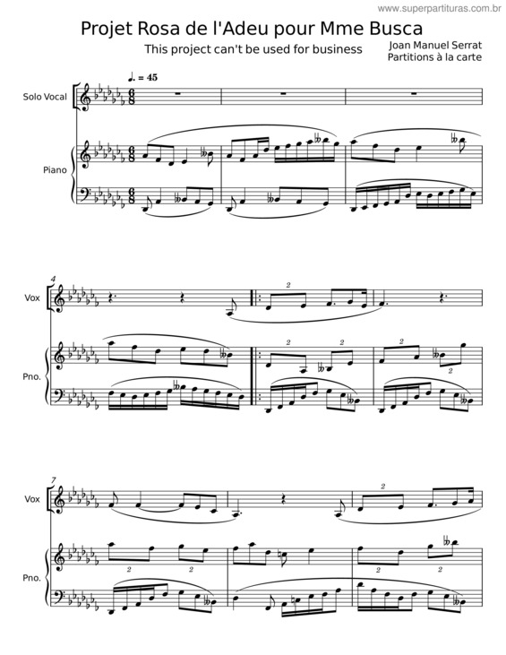 Partitura da música Projet Rosa De L`Adeu Pour Mme Busca