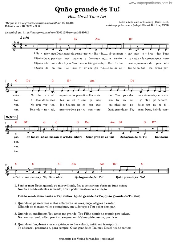 Partitura da música Quão Grande És Tu v.19