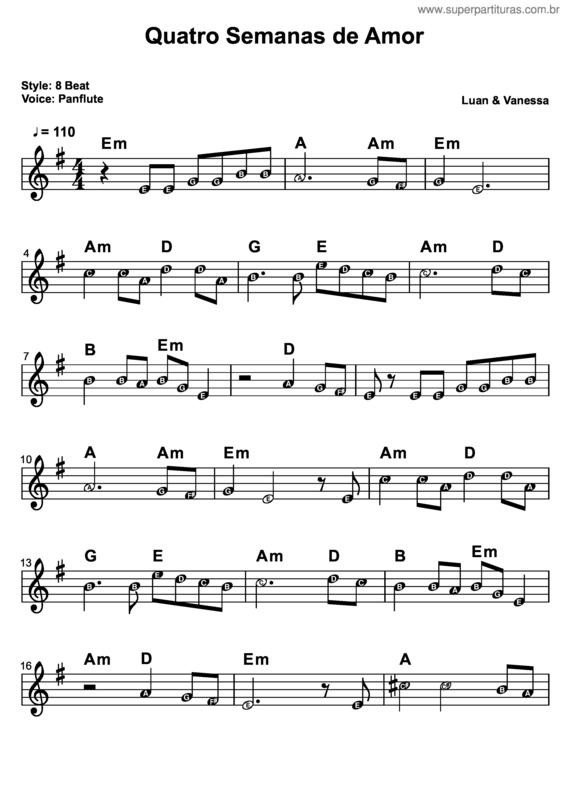 Partitura da música Quatro Semanas De Amor