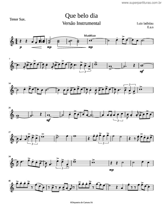 Partitura da música Que Belo Dia