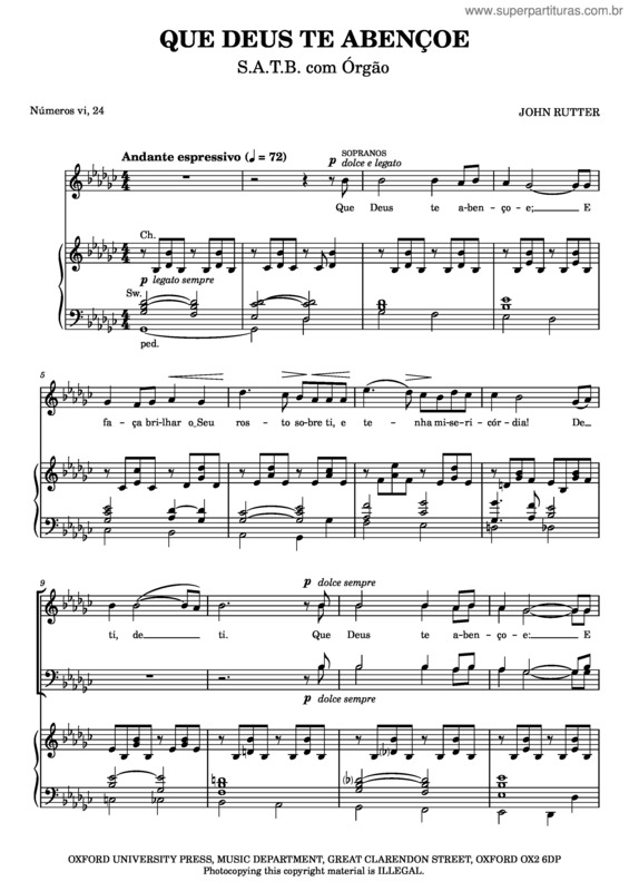 Partitura da música Que Deus Te Abençoe v.4