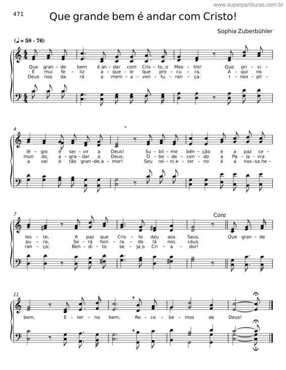 Partitura da música Que Grande Bem É Andar Com Cristo!