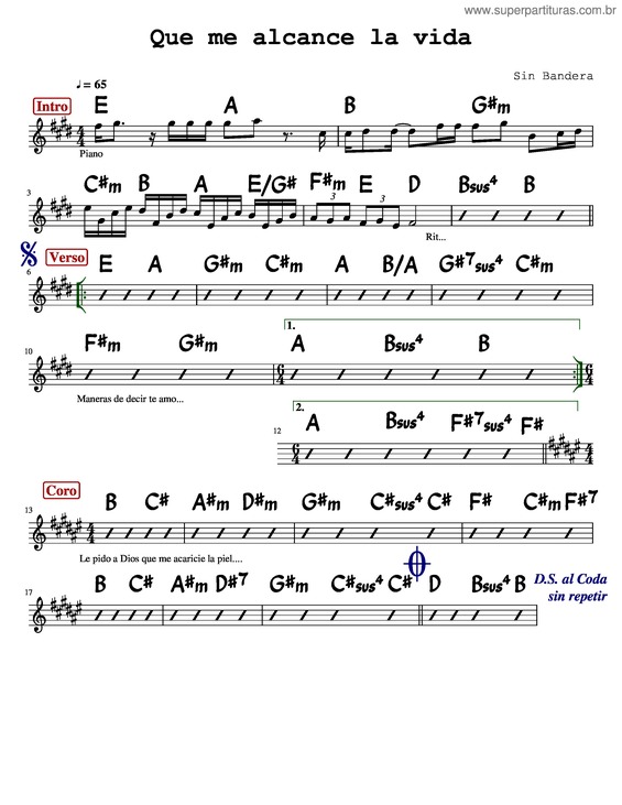 Partitura da música Que Me Alcance La Vida