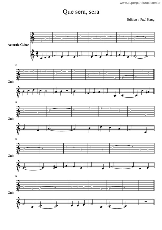 Partitura da música Que Sera, Sera v.5