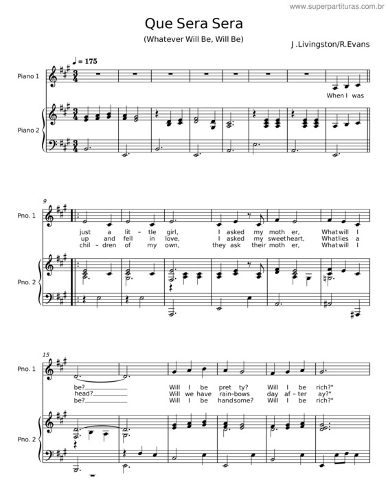 Partitura da música Que Sera Sera v.10