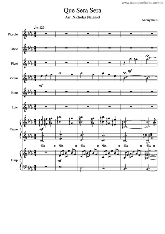 Partitura da música Que Sera Sera v.2