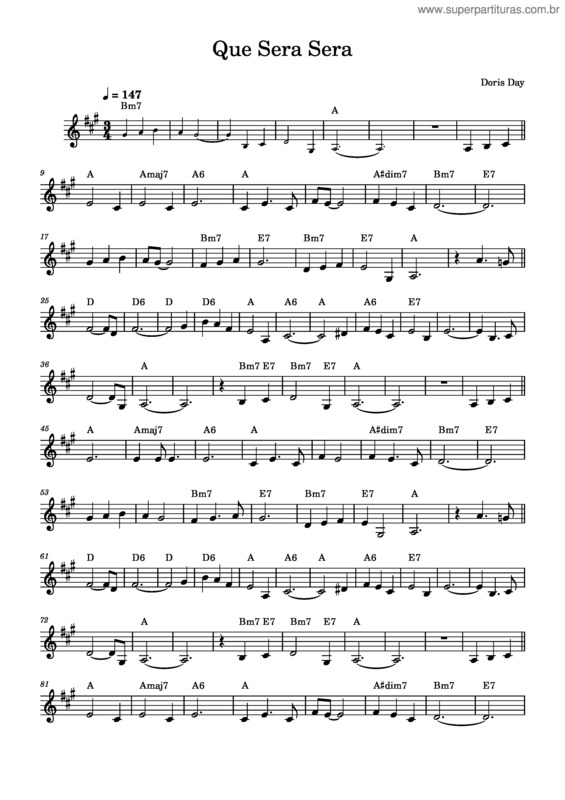 Partitura da música Que Sera Sera v.9