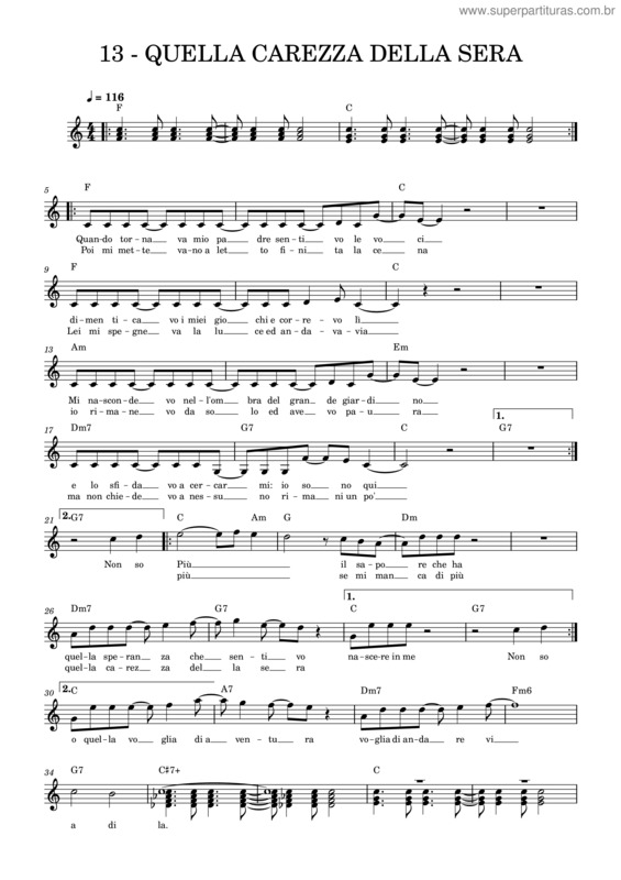 Partitura da música Quella Carezza Della Sera v.3